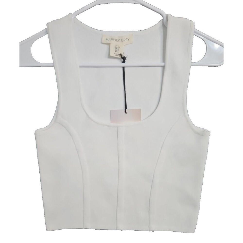 Happily Grey Large Stretch White Sleeveless Tank Top Cropped Women's Shirt NWT